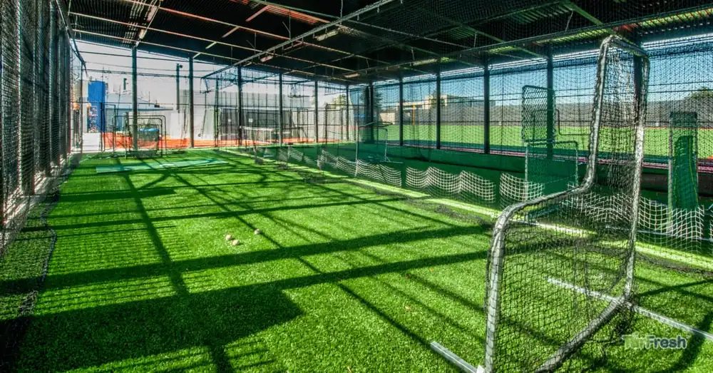 TurFresh TurfAid commercial artificial turf cleaning at an indoor batting cage training facility