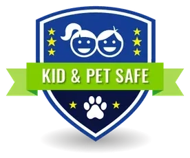 TurFresh Kid and Pet Safe certified badge, non-toxic artificial turf cleaning
