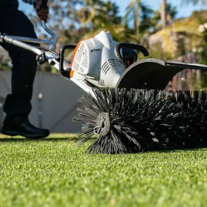 TurFresh power broom grooming and blooming flattened artificial turf fibers